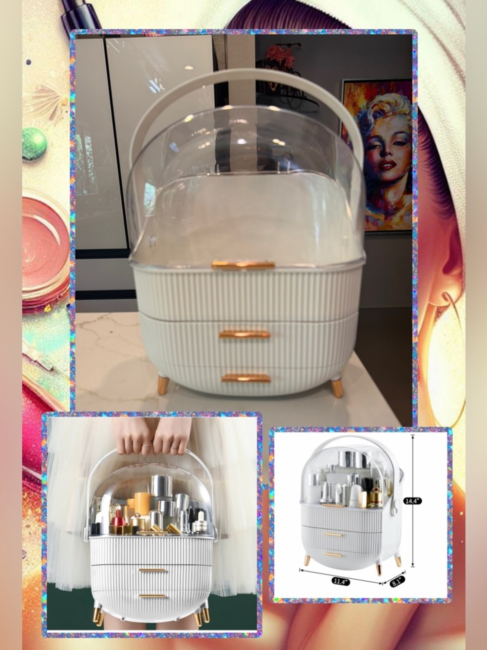 🆕 CANITORON Makeup Organizer, with 2 Drawers and Transparent Cover Display Case